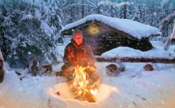 A self-reliant man builds and lives in an underground dugout cabin in a remote northern forest, harvesting wood and preparing for a snowy winter.
